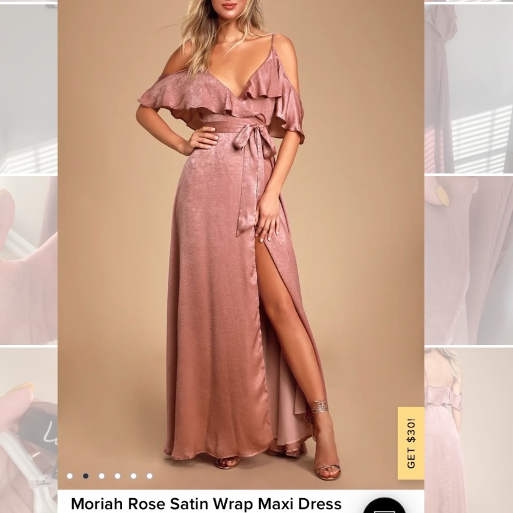 Moriah Rose Satin Wrap Evening Dress